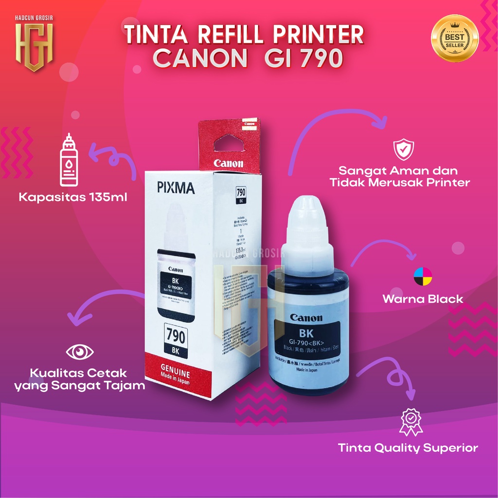 Tinta Canon Gi 790 Black Tinta Printer G1000 G2000 G3000 G4000 G1010 G2010 G3010