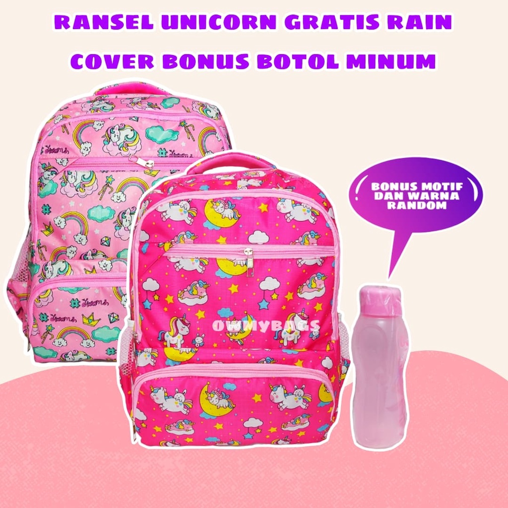 Tas Sekolah Anak Perempuan Gratis Hadiah - Tas Anak SD - Ransel Unicorn - Tas Karakter Hello Kitty - Tas Lucu - Tas Gratis Botol - Tas Anak SD/SMP/SMA - Ransel Anak Perempuan - Ransel Anak Berbonus Banyak - Joyashuz