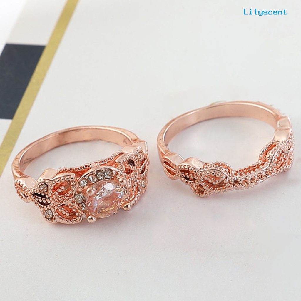 [LS]2Pcs Cincin Tunangan Cincin Pasangan Berlian Imitasi Indah Elegan Yang Indah Untuk Anniversary