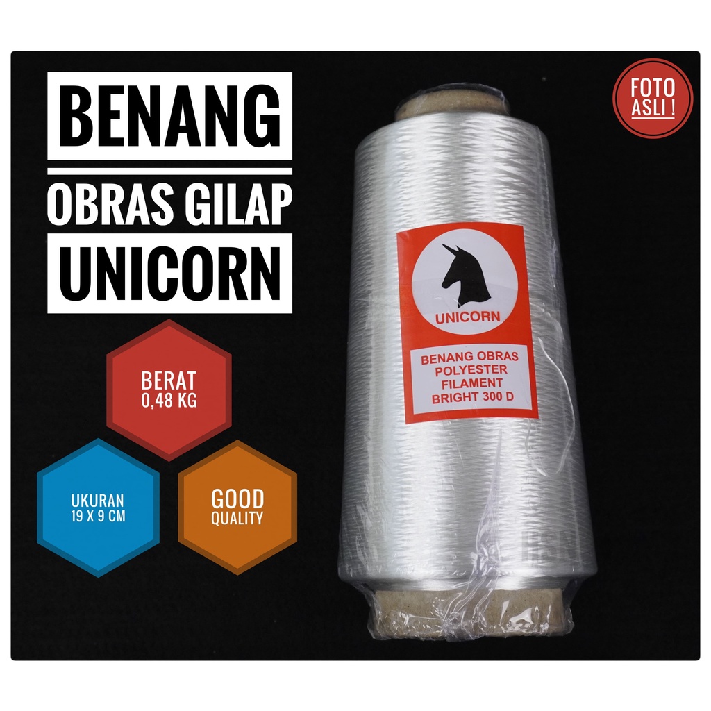 benang obras polyester gilap merek unicorn besar