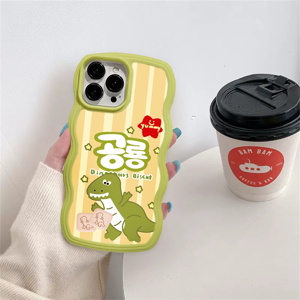 Redmi Note 11 Pro Note 11S 10C 10A 9C 9A 10 9T Note10 5G 10s Note9 Note8 Poco X3 NFC M3 Redmi A1 Case Lukisan Cat Minyak Dinosaurus Lucu Motif Biskuit Tepi Bergelombang TPU Soft Cover BY