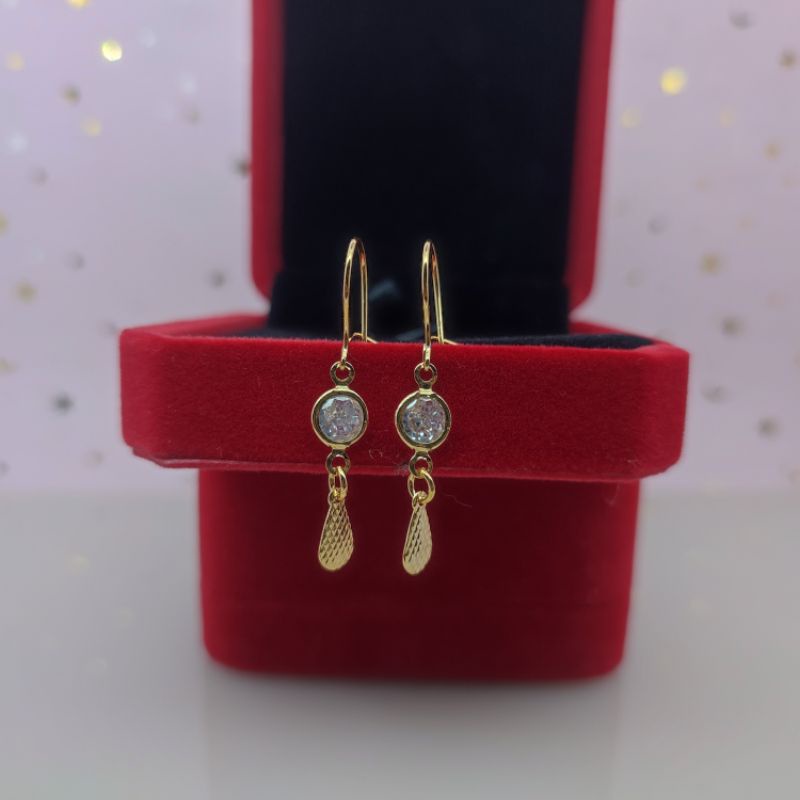 Anting permata bulat lapis emas anti karat