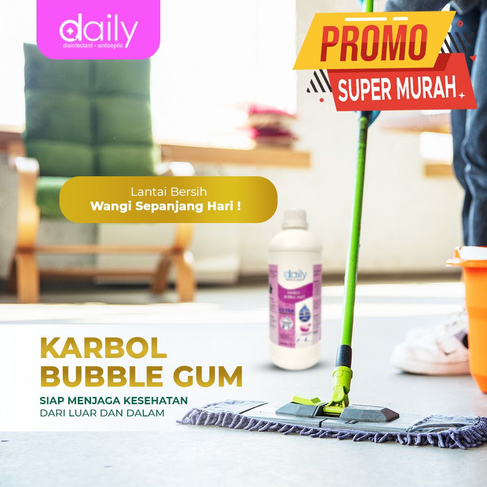 Pembersih Lantai Karbol Daily Wangi Bubble Gum Antibacterial 1 Liter