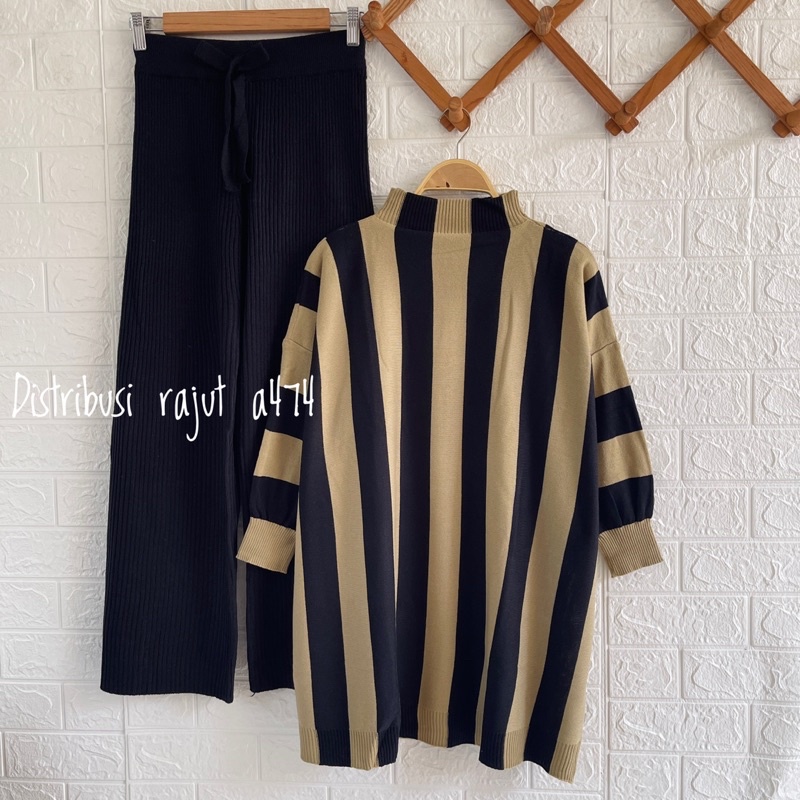 ONESET SETELAN 001 OVERSIZE TOP KNIT SETELAN CELANA KULOT