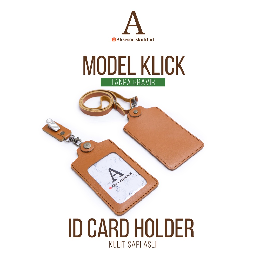 Id Card Holder Model Klik - Id Card Kulit Asli Bisa Grafir Logo dan Nama