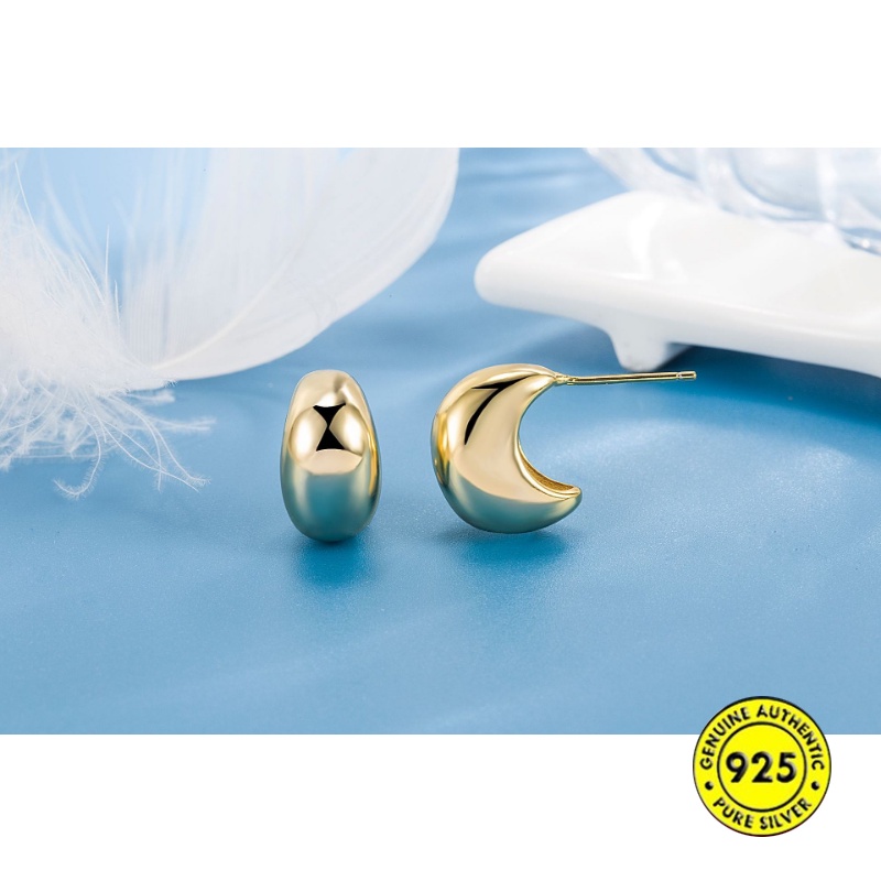 Setengah Lingkaran C Arc Telinga Klip Minimalis Prancis Retro Bermutu Tinggi Berongga Bola Stud Earrings U1438