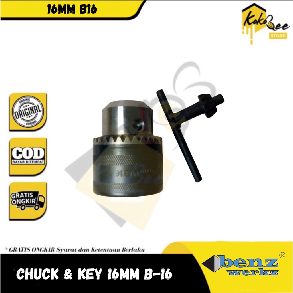 Promo kepala mesin bor 16mm (B16) - Chuck and key 16mm B16 Benz Wer - kepala bor b16 16 mm