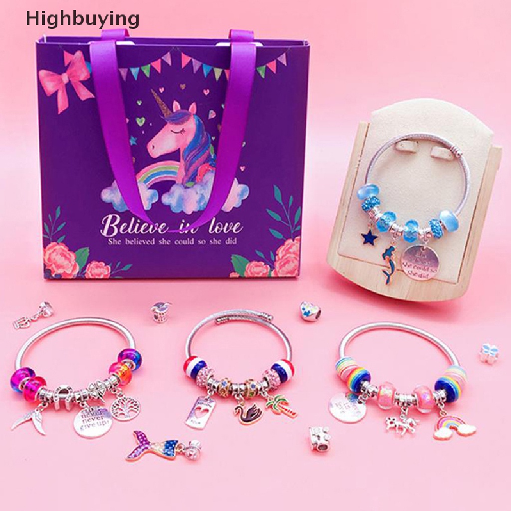 Hbid DIY Gelang Kit Untuk Hadiah Anak Unicorn Tas Handmade Manik-Manik Set Gadis Kalung Untuk Membuat Perhiasan Glory