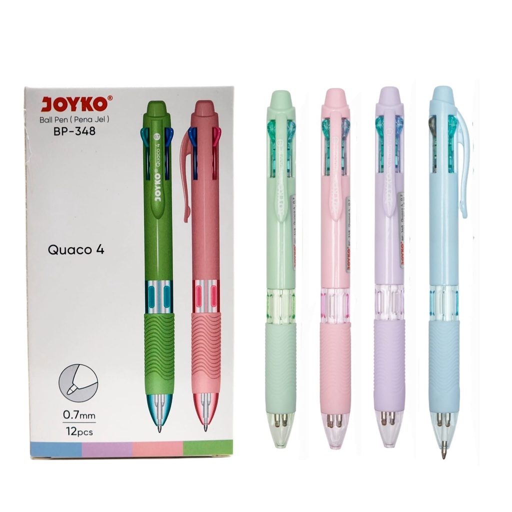 

1 LSN / 12 PCS Ball Pen Pulpen Joyko BP-348 Quaco 4 0.7 mm 4 Warna