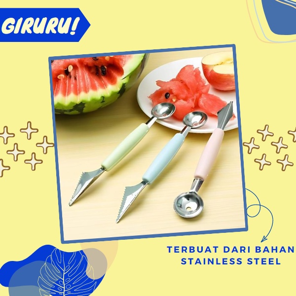 2 in 1 Pisau Cocktail / Cetakan Cocktail  / Fruit Baller Carving Scoop/ Alat kerokan buah / Pisau Ukir Hias Buah Alat Cetakan Bundar Cocktail Kerokan Semangka Blewah Melon Stainless Steel 2 Sisi / KEROKAN KELAPA COCTAIL PEELER BUAH KEROK Besi Stainless