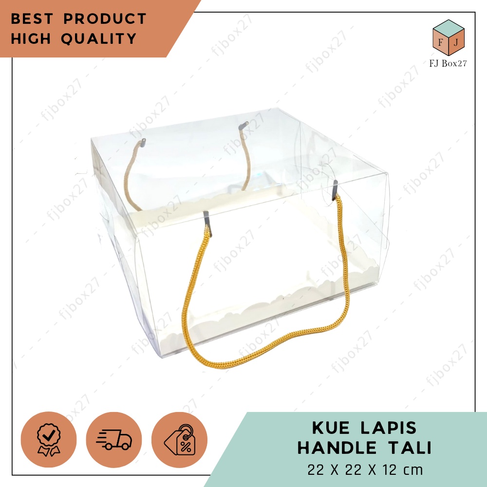(10 pcs) BOX KUE LAPIS HANDLE TALI MIKA 22X22X12 CM / BOX BOLU LAPIS MIKA TRANSPARANT / BOX KUE MIKA