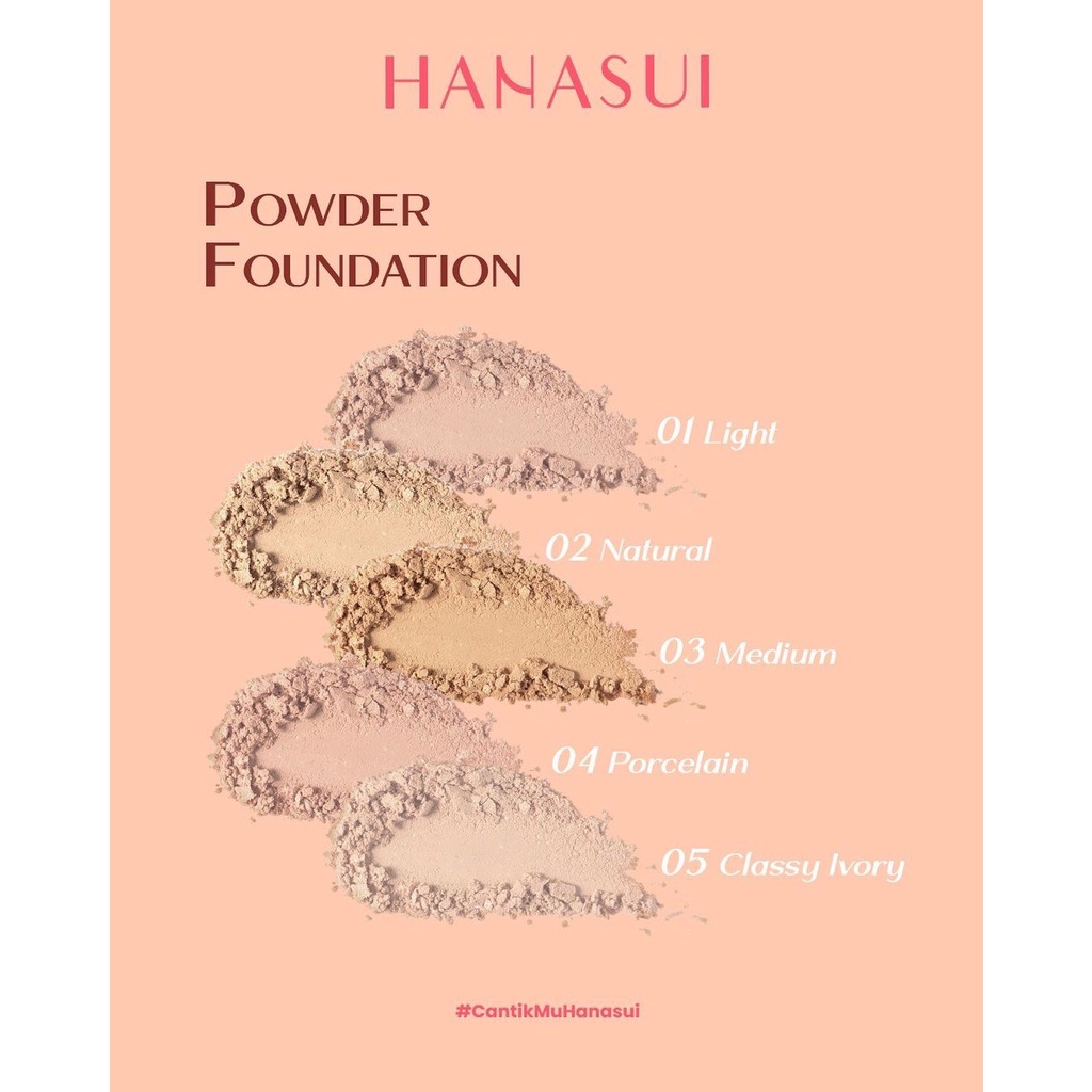 HANASUI Perfect Fit Powder Foundation Indonesia / 12.5g With UVA + UVB And Pollution Protection Control Shine &amp; Long Wearing Soft Matte Natural Finish Blur Imperfections / Bedak Padat Compact / Cosmetic Makeup Face Make Up Cushion Setting Loose Blush Lip