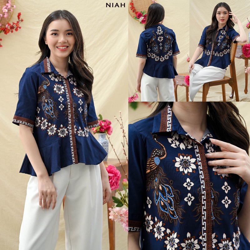 Evercloth Niah Kemeja Batik Wanita Modern Baju Blouse Atasan Batik Perempuan Couple