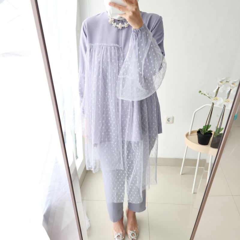 Emikoawa Tunik Tile Dot Baju Lebaran Kondangan Tille Mewah