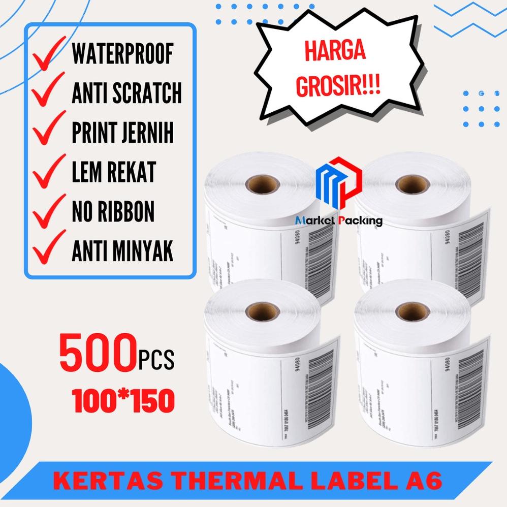 

KERTAS THERMAL LABEL STICKER BARE 100X150 500PCS ROLL UKURAN A6 TERLARISS...,,,,,