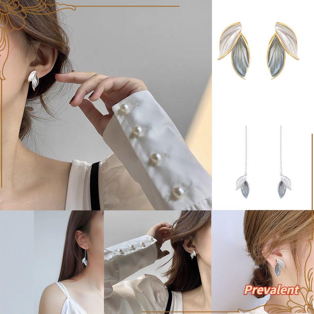 PREVA Leaf Stud Earrings Fashion Grey Leaf Ins Style Leaf Ear Thread