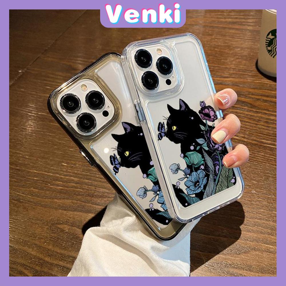 iPhone Case HD Acrylic High Quality Hard Case Metal Button Protection Camera Shockproof Black Cat In Flowers Compatible For iPhone 14 13 12 11 Pro Max xr xs max