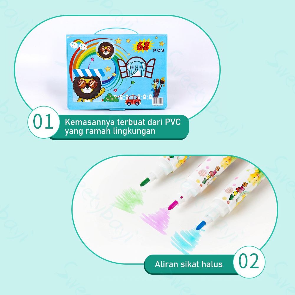 Sweetybayi 68pcs Pensil warna set Crayon krayon mewarnai set Alat menggambar mewarnai