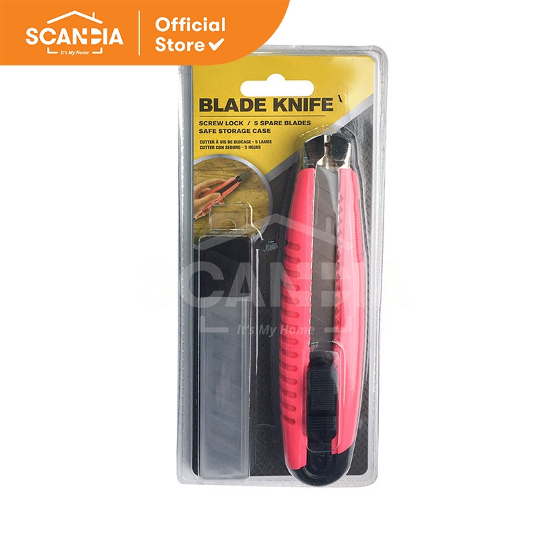 

SCANDIA Pisau Cutter Screw Lock With 5 pcs Blades Pink (HT0104)