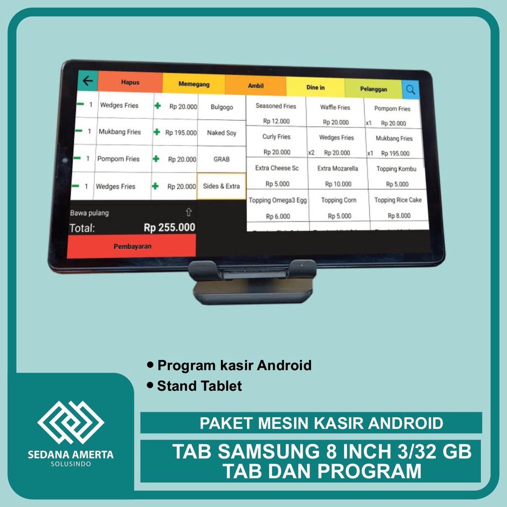 Paket Mesin Kasir Android POS Tablet/Tab Samsung 8 Inch 3/32GB - TAB &amp; PROGRAM : Tab - cocok untuk Restaurant, Cafe, Resto, Barber Shop, Vape Store, Retail