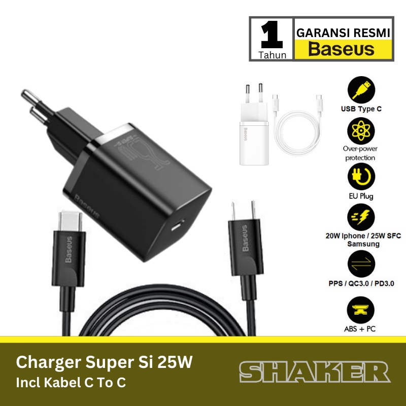 BASEUS Super Si Wall Charger 1C 25 Watt included Cable Type-C to C 1meter - TZCCSUP-L