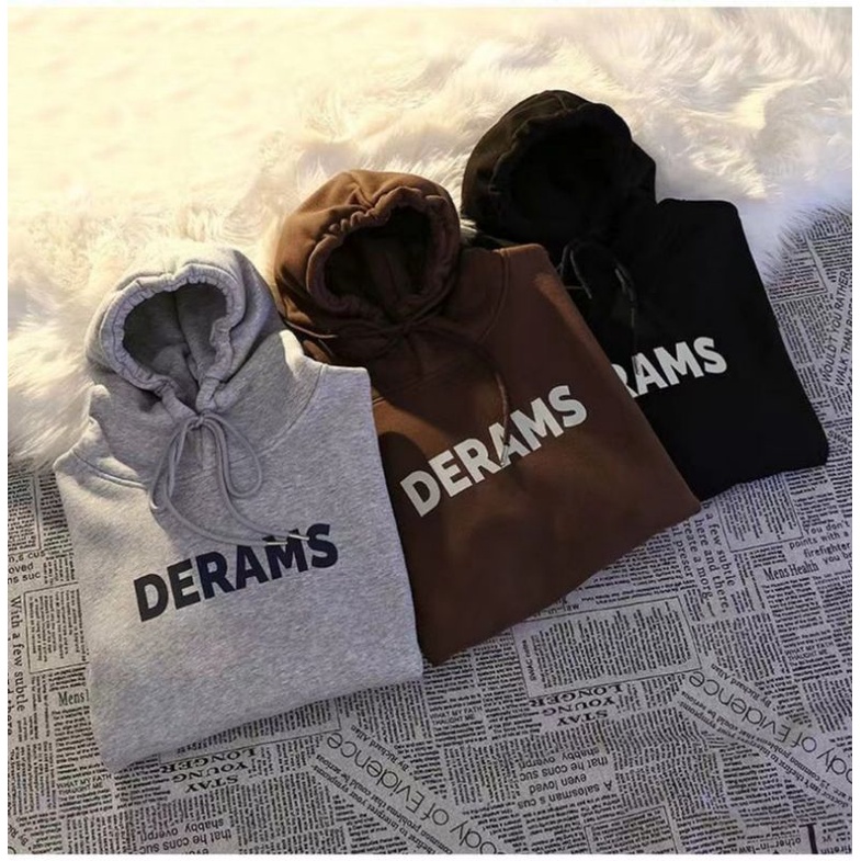 Hoodie BIG SIZE Korean Harajuku Style (S - 6XL) Jacket Oversize Boy Girl DERAMS DREAMS Unisex Jumbo Jaket Brown Coklat Tua Dusty Pink Cream Krem Grey Black  M L XXL 2L 3L XXXXL 5XL Cream Jaketin aja