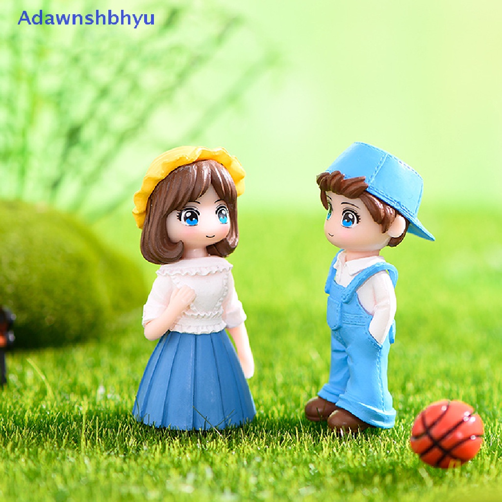 Adhyu 2pcs/set Mini Boy and Girl Lovers Fairy Garden Ornamen Rumah Lanskap Mikro ID