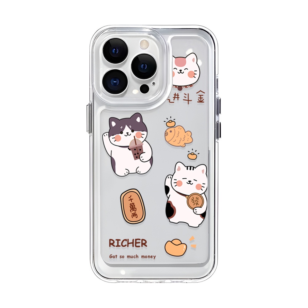 IPHONE Fortune Cat Soft Phone Case Kompatibel Untuk Iphone14 13 12 11 Pro XS Max Casing Transparan X XR 78 Plus Cover TPU Shockproof