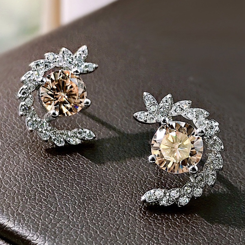 Chic Setengah Lingkaran Berbentuk Orange Cubic Zirconia Stud Earrings Untuk Wanita Temperamen Lady's Earrings Hadiah Mewah Perhiasan Baru