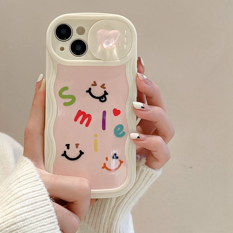 INS Smile Love Doll Push The Window Cover Soft Case iP iPhone 11 12 13 14 Pro Max + Plus Wavy Casing Apple