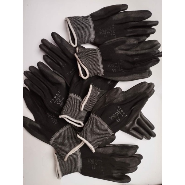 1 Lusin sarung tangan working hitam lapis karet 12 pasang merk comet prmaster shima dll