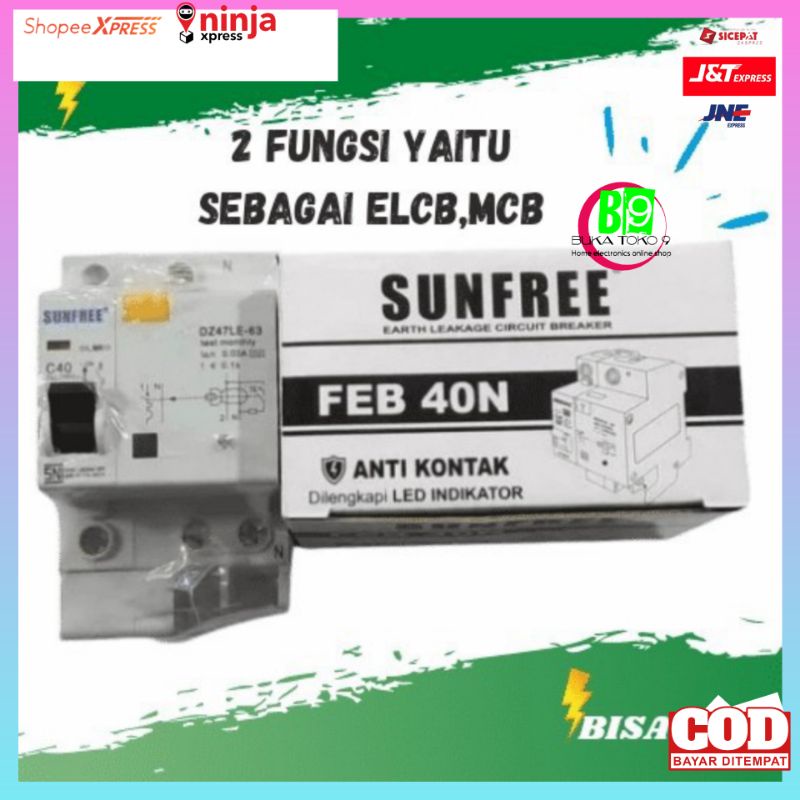 Elcb mcb anti kontak 40 amper dilengkapi lampu indikator SUNFREE