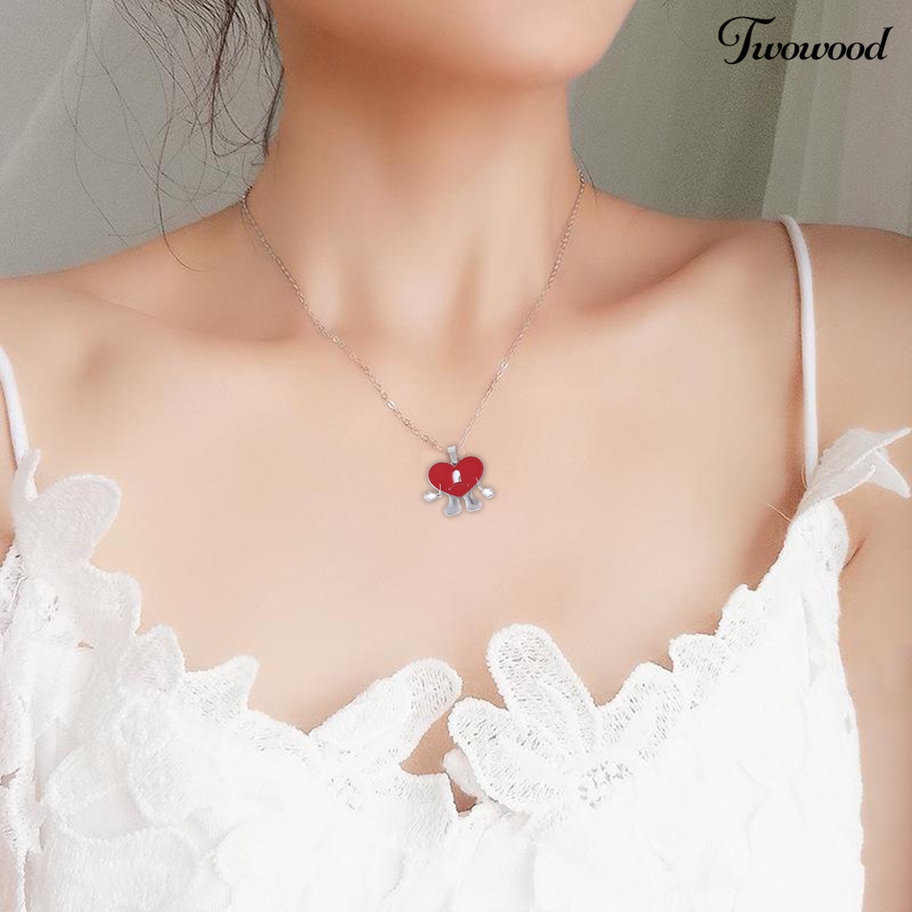 Twowood Liontin Kalung Pribadi Berbentuk Hati Rantai Salib Geometris Electroplating Leher Ornamen Colorfast Bad Bunny Heart Necklace Perhiasan Aksesori