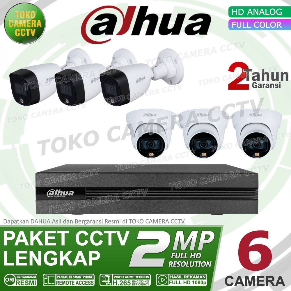 PAKET CCTV DAHUA 2MP FULL COLOR 8 CHANNEL 6 KAMERA