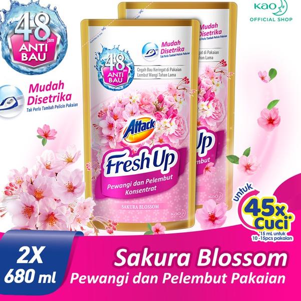 ぱ Attack Fresh Up Softener Pewangi Sakura Blossom 680 mL Twin Pack ➤