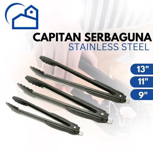 Capitan Makanan Jepitan Makanan Kue Gorengan Warna Hitam / Jepitan Hitam Penjepit Kue Roti Stainless Steel Tahan Panas 32012 32014