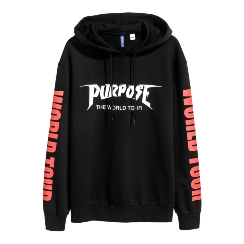 ( 8.8 ) Hoodie H&amp;M Unisex Sablon Staff Purpose Tour Black dan Cream, Flecee Lembut Tebal, Free Papperbag