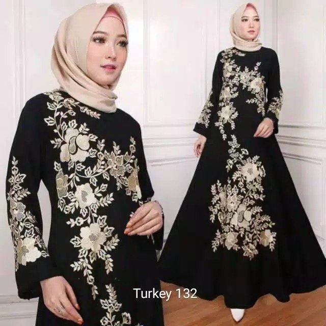 Abaya YM DeFashion Gamis ABAYA TURKEY Bordir Flower 132 Jetblack NO JILBAB - S(L9O7) Abaya remaja ju