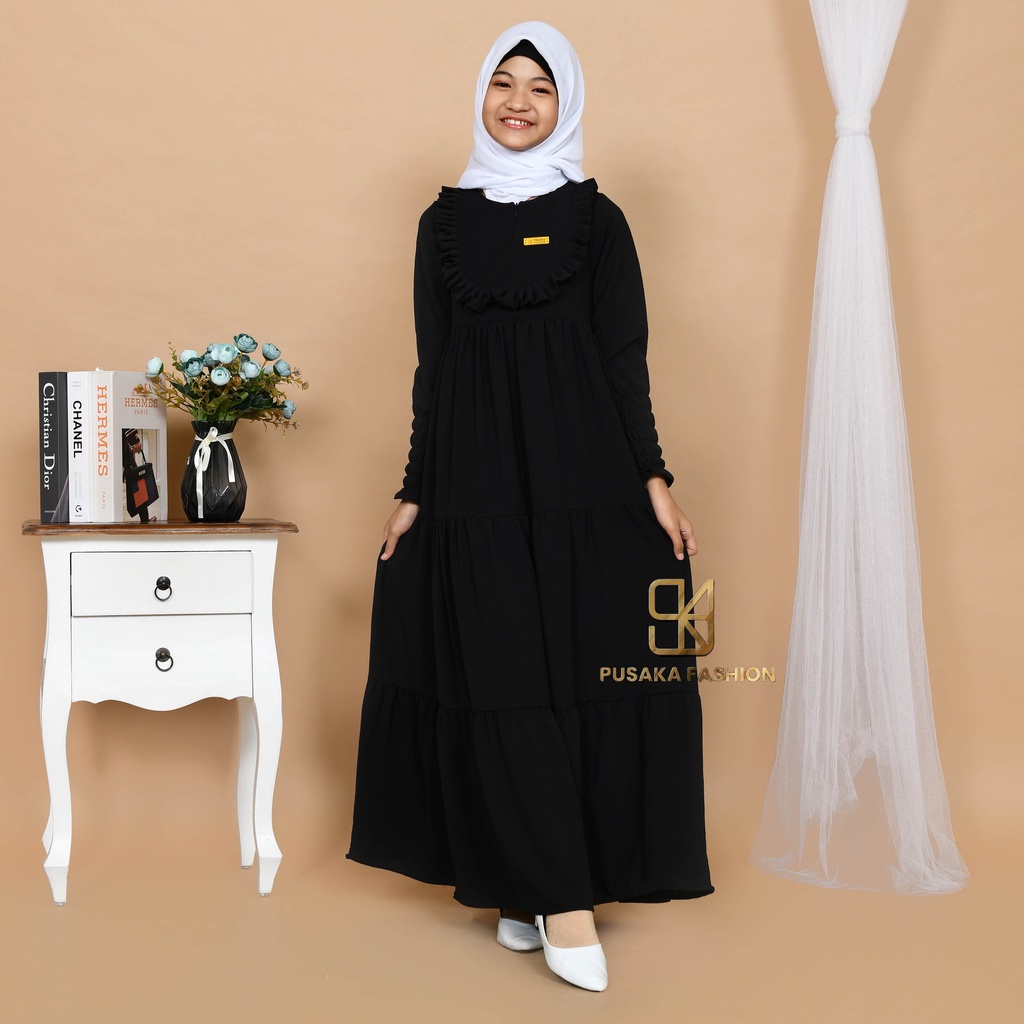 VINA KIDS GAMIS cringkle ANAK perempuan remaja tanggung 9-17 tahun fashion muslim longdress KID girl serut susun modern premium warna putih tulang pink fuchia sage green hitam bata mocca lemon olive broken white gamis putih manasik haji mengaji terbaru