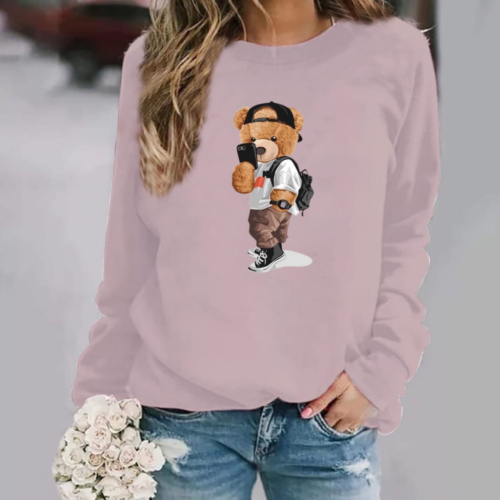 Baju lengan panjang pria dan Wanita Teddy Bear SELFIE / Kaos Distro keren dan kekinian / kaos terlaris / kaos fashion