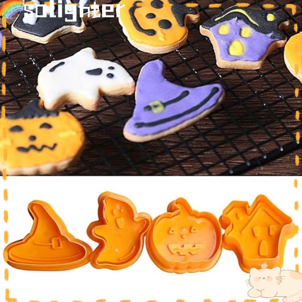 Solighter 8pcs Seri Cetakan Biskuit Halloween 3D Press Cetakan Baking Fondant Cookie Cutter