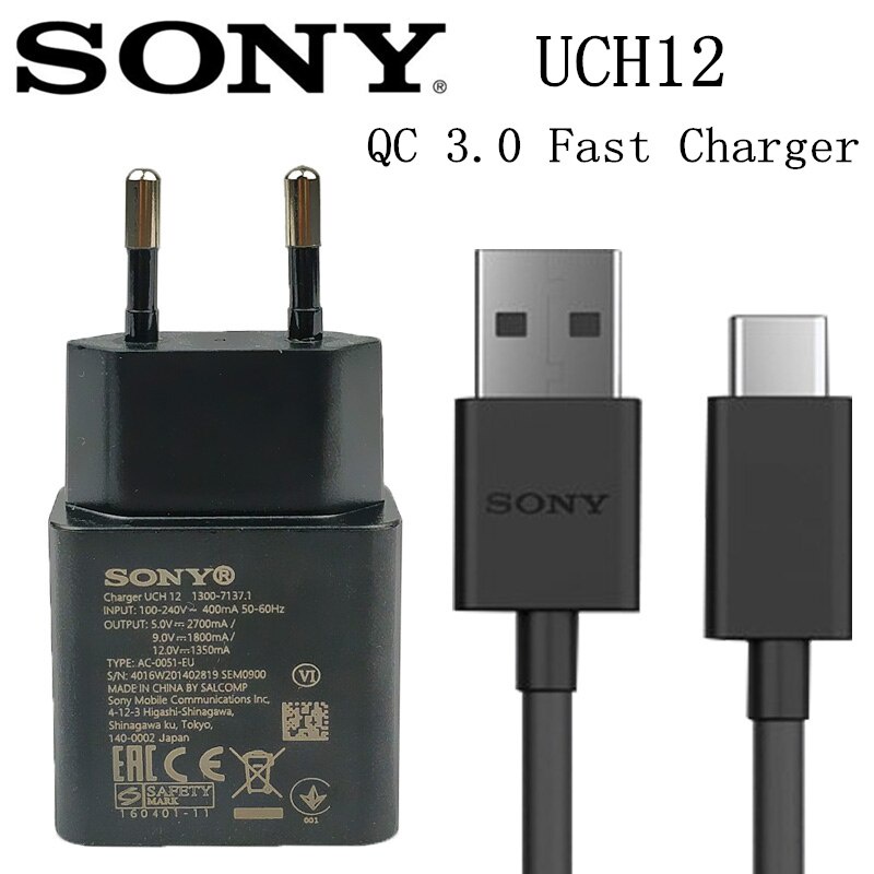 Charger Sony Original 100% UCH-12 Charger Sony 4A / AC-0051-EU Charger Sony Xperia Charger cas Sony TYPE-C Fast Charging