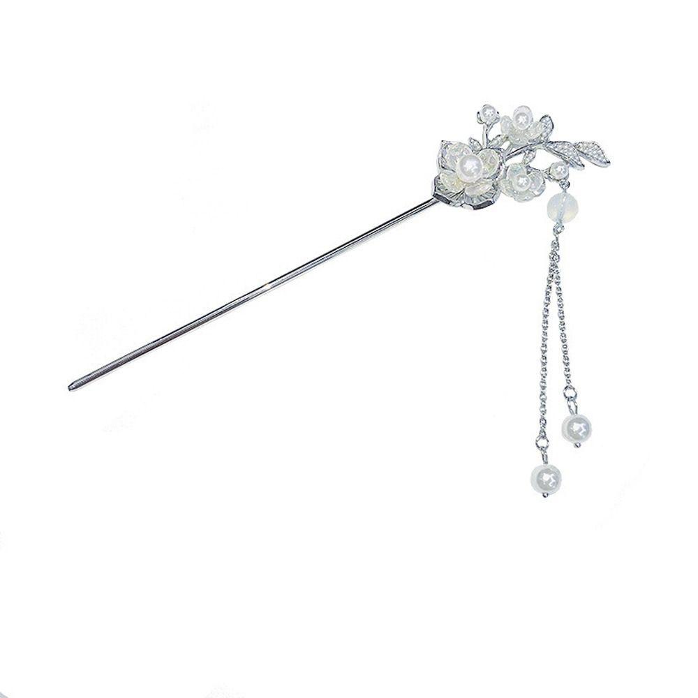Needway Hanfu Rambut Stik Elegan Manis Mutiara Bunga Fashion Hiasan Kepala Gaya Kuno Tahun Baru Jepit Rambut Chinese Hair Fork