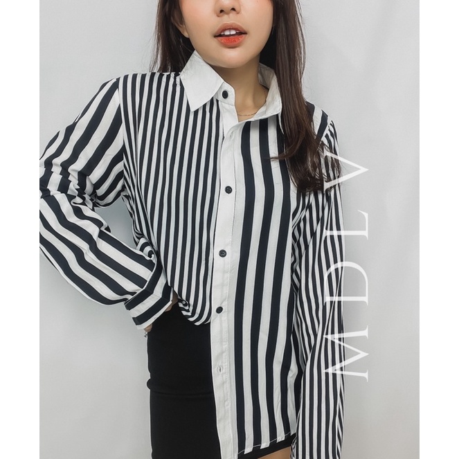 MDLV ~ 2190# Celinda Striped Shirt Kemeja Garis Import