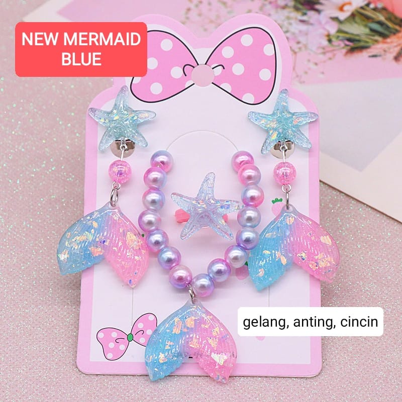 MERMAID ACC SET AKSESORIS PRINCESS MAINAN ANAK CEWEK CINCIN KALUNG GELANG ANTING KOREA IMPOR