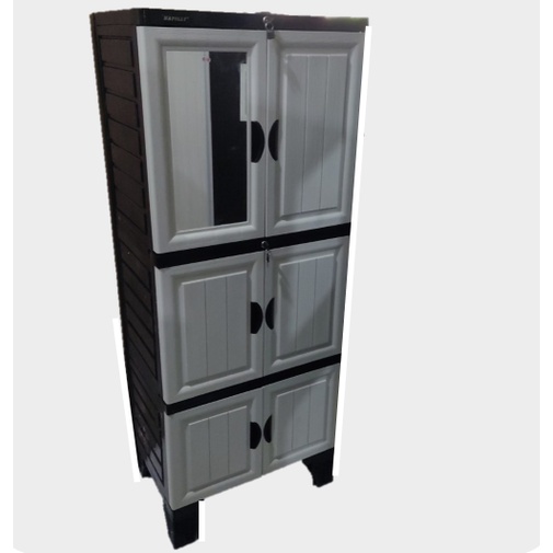 Lemari plastik NAPOLLY R21x 3 susun kaca kecil kunci Black & White