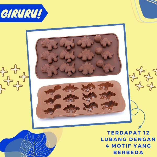Cetakan Silikon Dinosaurus / Cetakan Silikon coklat fondant dino dinosaurus kartun kecil / Cetakan Silicone Mold Dino Es Pudding Jelly