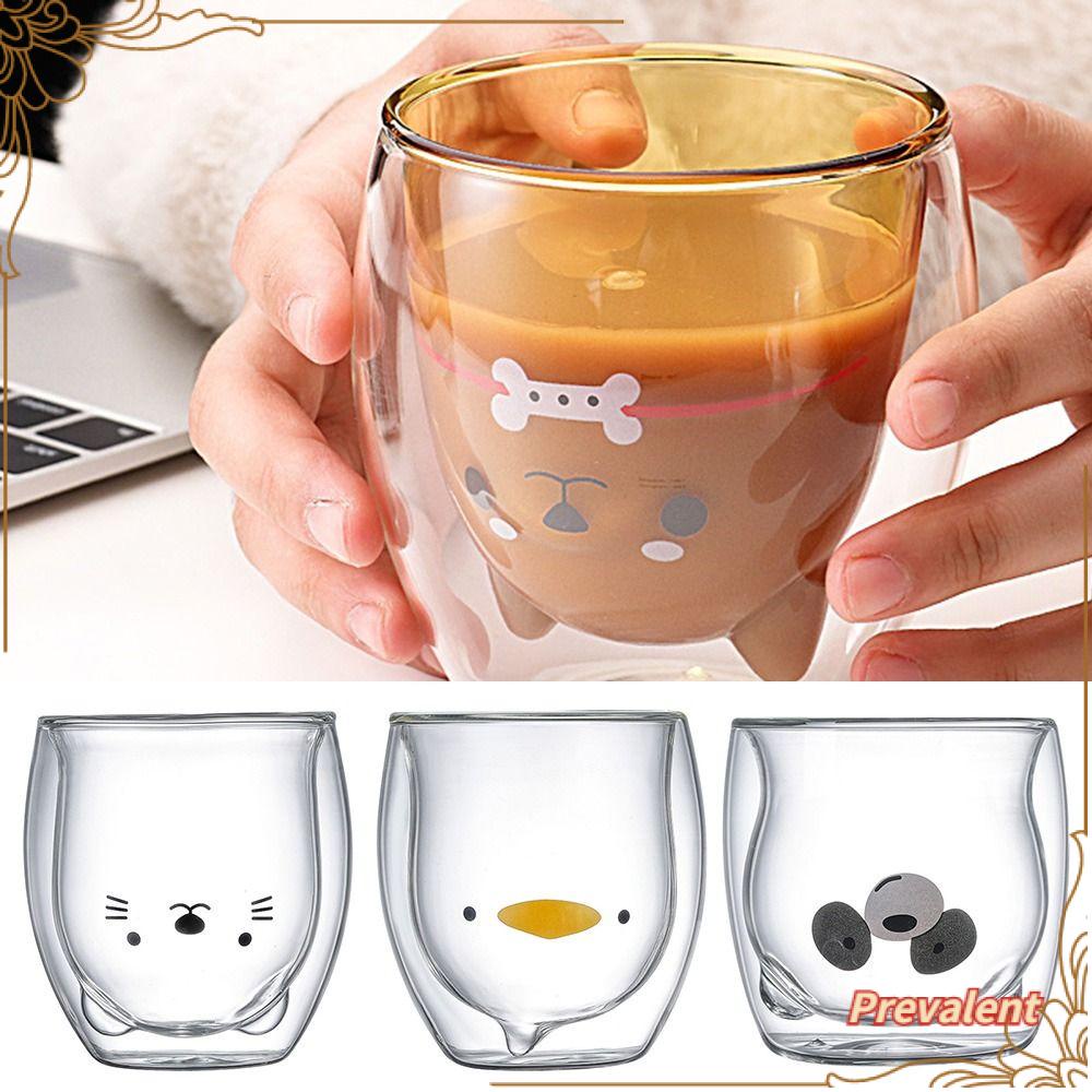 Preva Animal Double-layer Glass Mug Cangkir Air Kucing Anjing Kreatif
