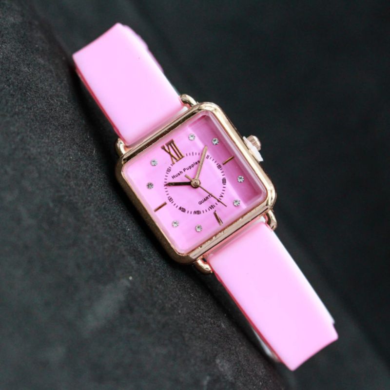 JAM TANGAN WANITA CEWEK HUSH PUPPIES FASHION PERMATA TALI RUBBER WARNA ANALOG TERBARU