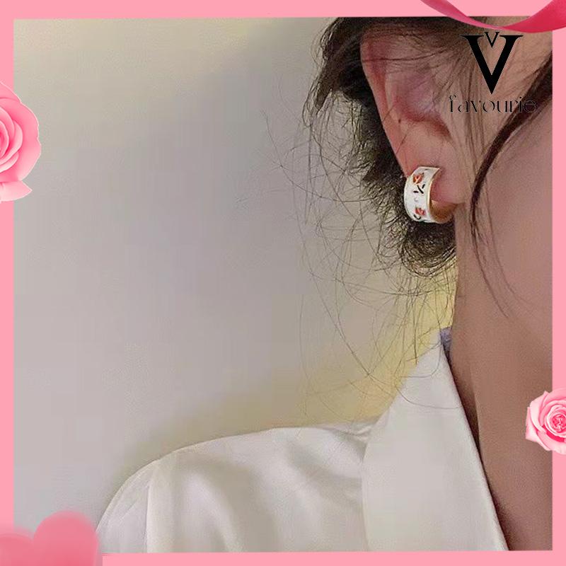 CODCODRetro Musim Semi Tulip Lingkaran C Cincin Gaya Hong Kong s925 Sterling Silver Stud Earrings-FA-FA